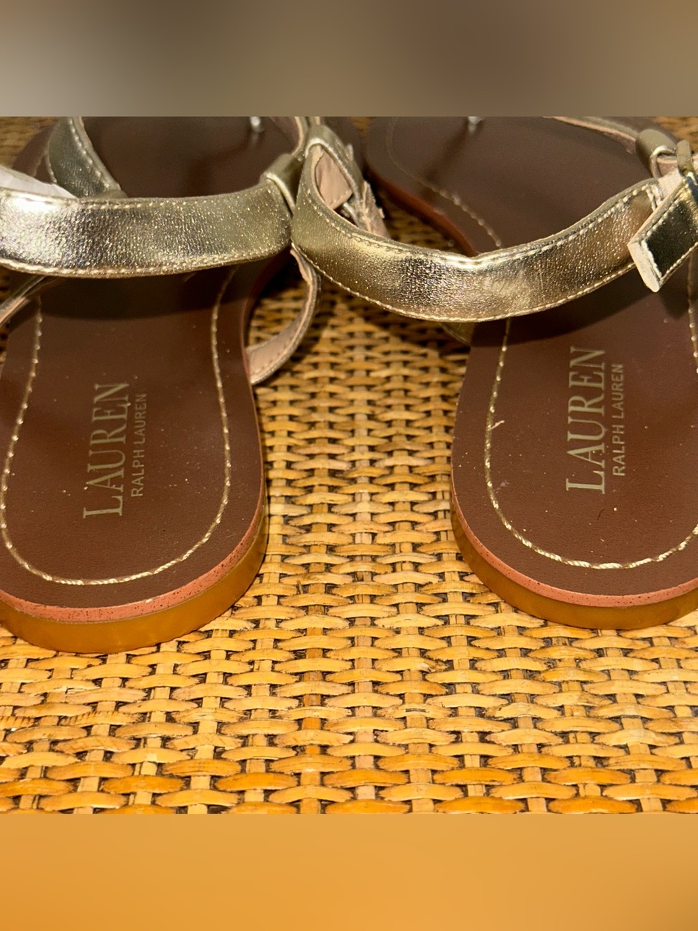 Lauren Ralph Lauren Thong Leather Sandals Womens Size 8 Gold Hardware Bohemian - Picture 5 of 10